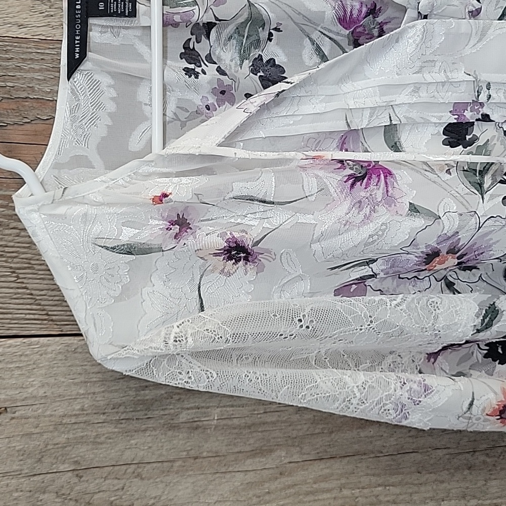 White House Black Market Floral Blouse - White and Purple - Picture 2 of 6